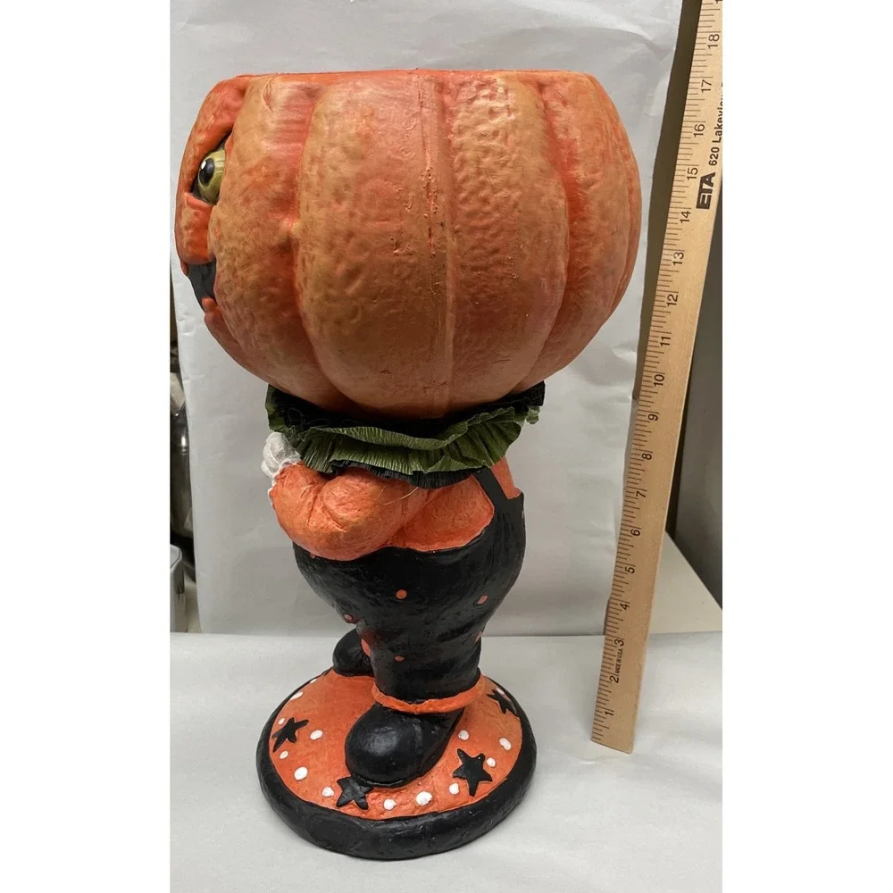 Primitive Halloween PUMPKIN Head CANDY CORN Dish Figurine 17